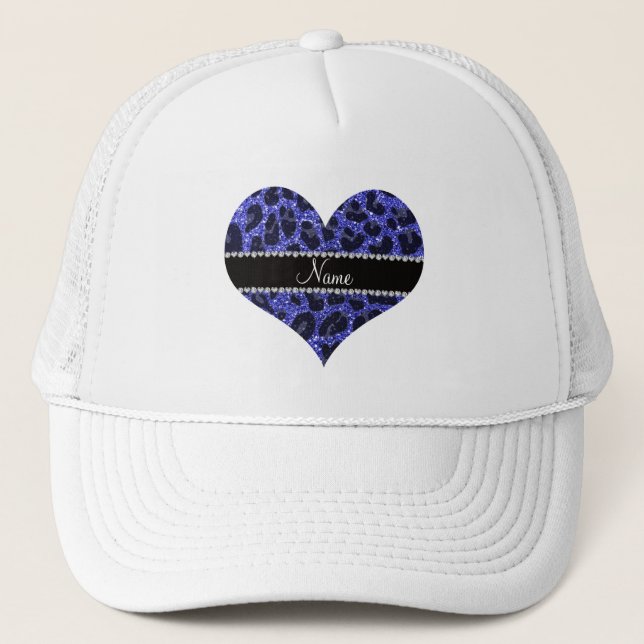 Boné Nome personalizado impressão leopardo azul neon (Frente)
