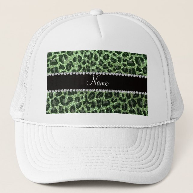 Boné Nome personalizado: impressão leopardo verde-claro (Frente)