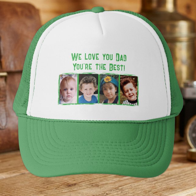 Boné Nós te amamos papai 4 fotos branco verde (Criador carregado)