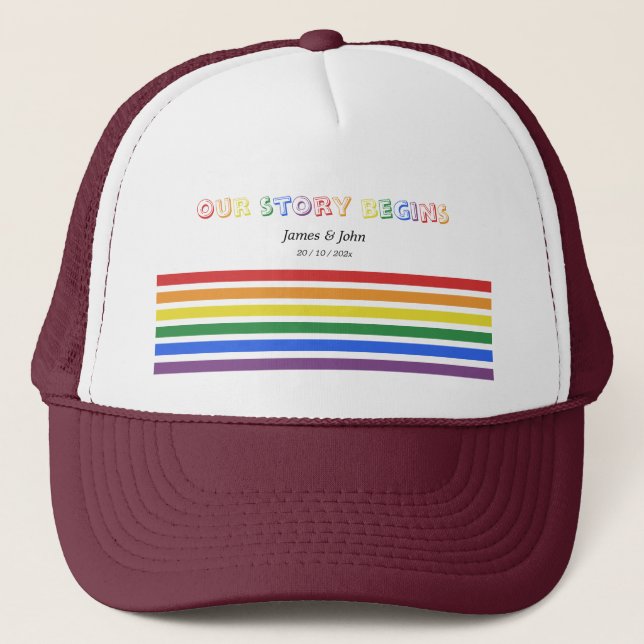 Boné Nossa História Começa Arco-íris Bandeira LGBTQ Cas (Frente)
