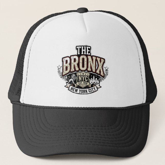 Boné O Brasão Angustiado do Bronx Com Leão e Silhueta d (Frente)
