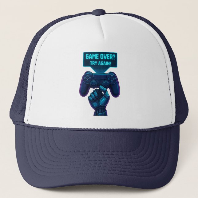 Boné O Jogo Acabou? Tente De Novo! Gamer Trucker Hat Fu (Frente)