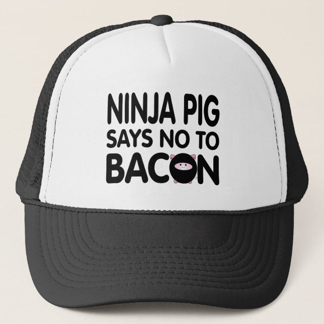 Boné O porco engraçado de Ninja diz não ao bacon (Frente)