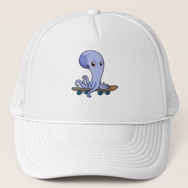 Boné Octopus como skater com skate (Frente)