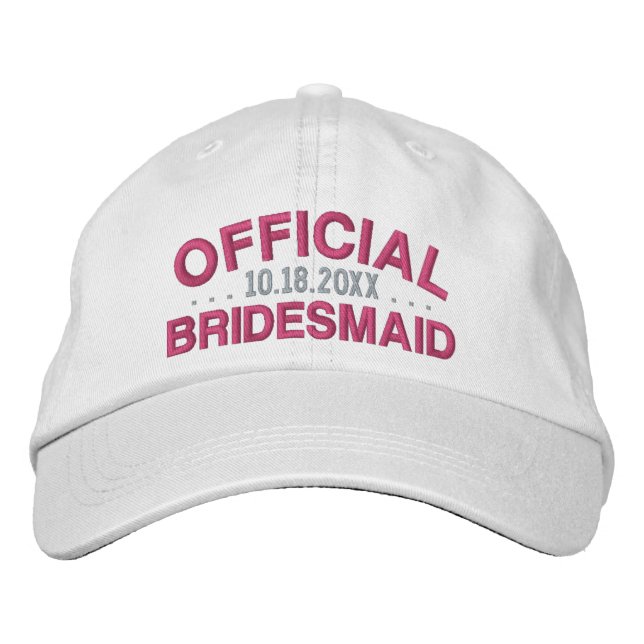 Boné Official Bridesmaid Fun Saying Date Pink White (Frente)