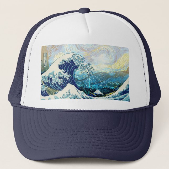 BONÉ ONDA DE KANAGAWA EM FUNDO DE NOITE ESTRELADA (Frente)