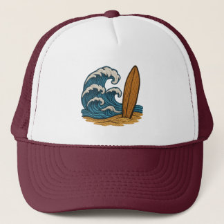 Boné Onda e surfboard