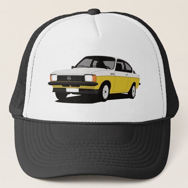Boné Opel Kadett GT/E Coupé branco-amarelo (Frente)