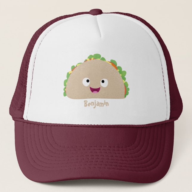 Boné Óptica ilustração do desenho animado do taco feliz (Frente)