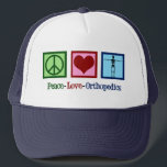 Boné Ortopedista de Paz<br><div class="desc">Chapéu Ortopédico de Paz. Um presente bonito para um cirurgião ortopédico ou ortopedista que trabalha com o sistema musculosquelético e para os doentes que precisam de cirurgia ao ombro e à anca. Um sinal de paz,  coração,  e um esqueleto para mostrar os ossos da especialidade.</div>