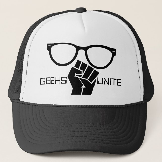 Boné Os geeks unem-se! Chapéu do camionista (Frente)