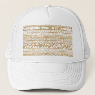 Boné Padrão Africano Trendy Branco e Dourado Tribal