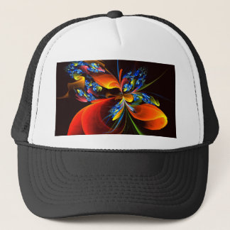Boné Padrão de Abstrato de Arte Floral Azul Laranja Mod