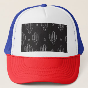 Boné Padrão de Cactus Preto Desenhado à Mão
