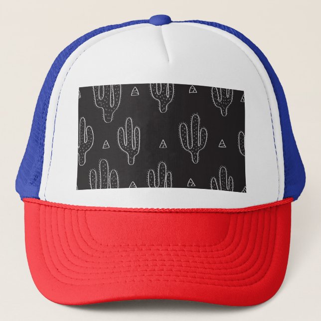 Boné Padrão de Cactus Preto Desenhado à Mão (Frente)