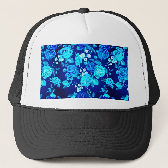 Boné Padrão de Flores de Rosa Azul Clássico-87600 (Frente)