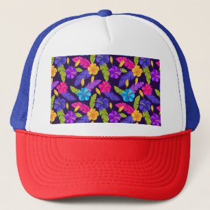 Boné Padrão de Folhas Tropicais Florais Coloridas-23