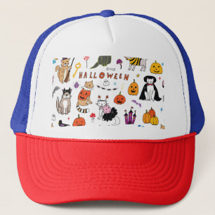 Boné Padrão de Linha de Vintagem de Gatos Halloween