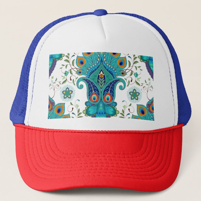 Boné Padrão de penas de pavão oriental. (Frente)