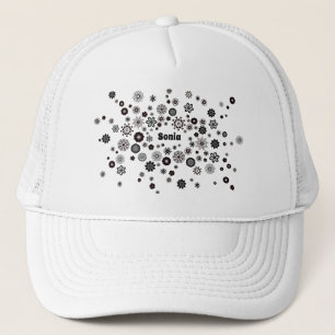 Boné Padrão Floral Branco e Preto de Nome Personalizá