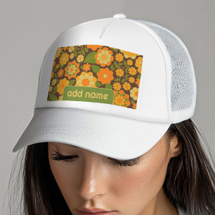 Boné Padrão Floral Retroativo Trendy com bloco de nome