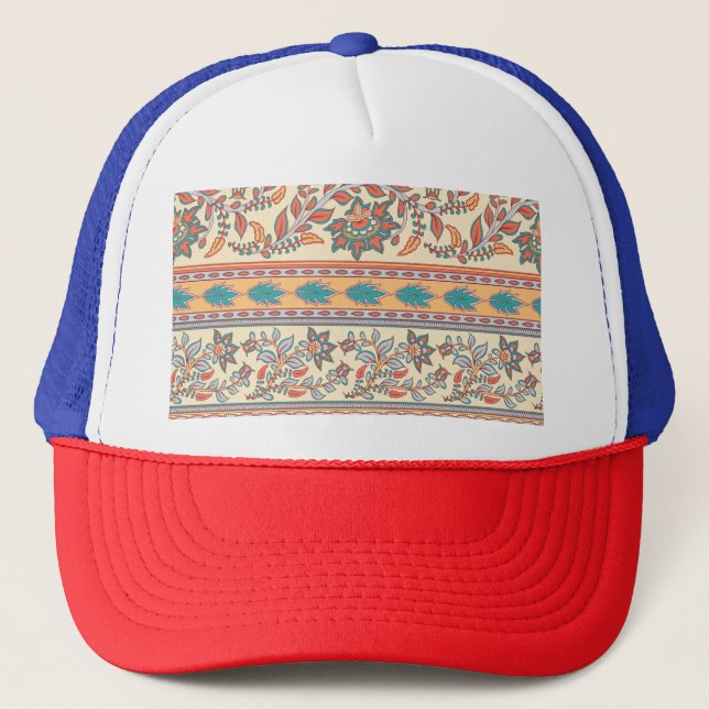 Boné Padrão Invisível das Fronteiras Florais Indianas (Frente)