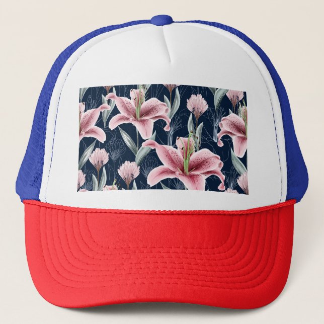 Boné Padrão Sem Costura De Flor Rosa. (Frente)