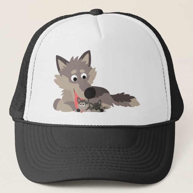 Boné Pai de Cartoon Bonito Wolf and Pups Hat (Frente)