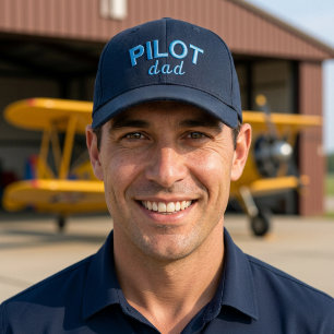 Boné Pai Piloto Azul Aviação Nome Personalizado Aposent