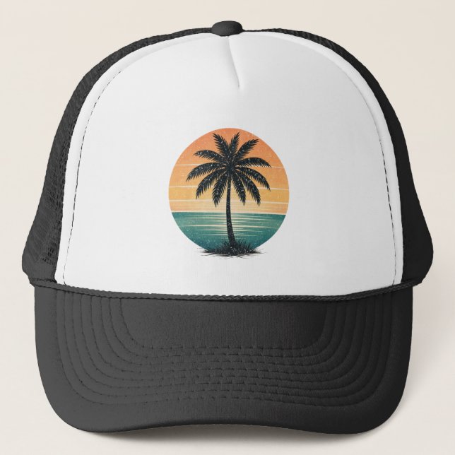 Boné Palm Tree - Retro Style Tropical Beach Sun Summer  (Frente)