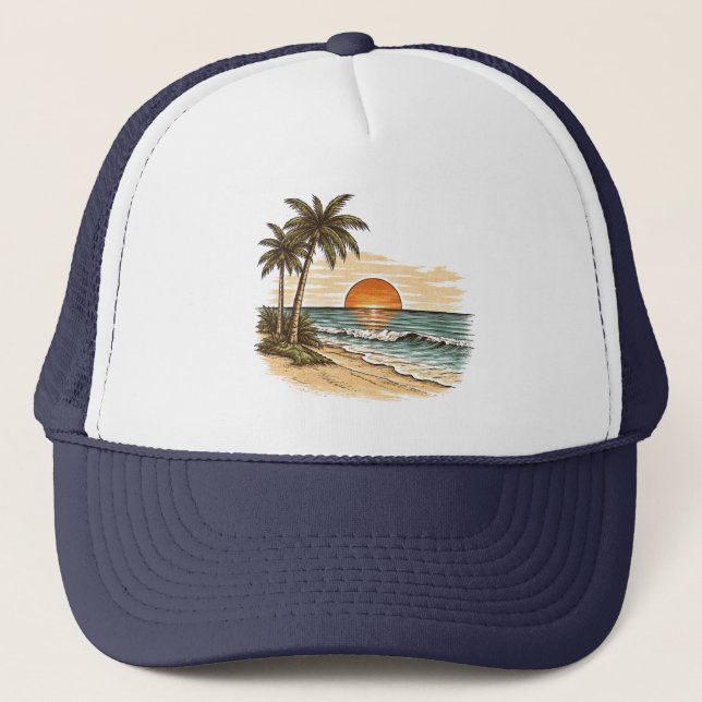 Boné Palm Tree - Retro Style Tropical Beach Sun Summer  (Frente)