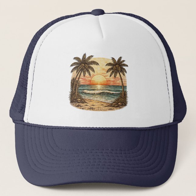 Boné Palmeira - Estilo Retro Praia Tropical Sol Verão  (Frente)