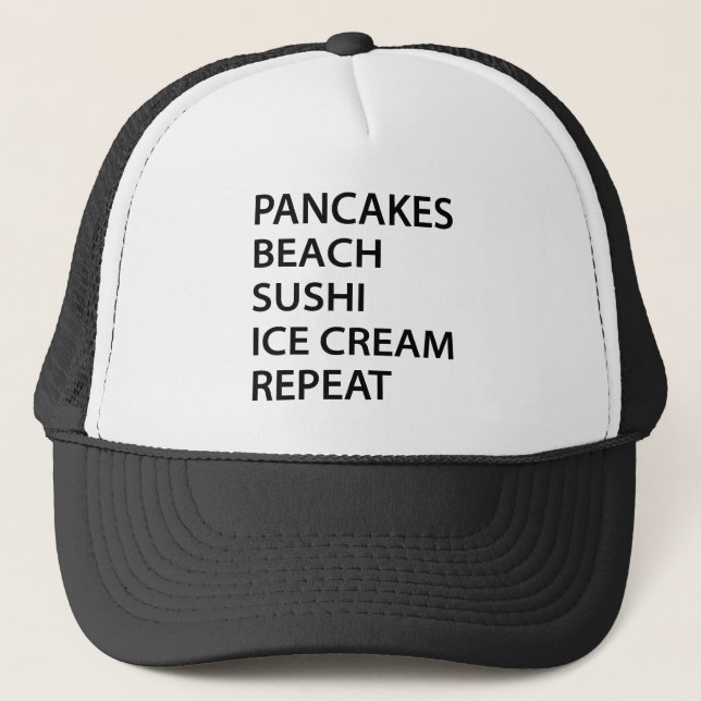 Boné Pancakes Beach Sushi Ice Cream Repeat (Frente)