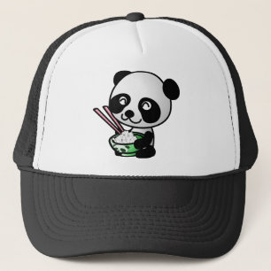 Boné Panda bonito que come o arroz da bacia com