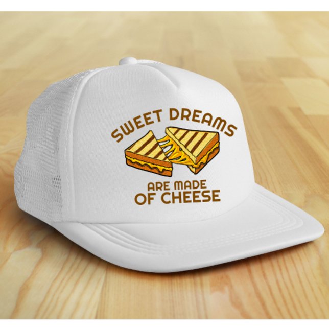 Boné Pão de Queijo Personalizado Moderno Texto Amarelo (Modern cheese lover trucker hat)