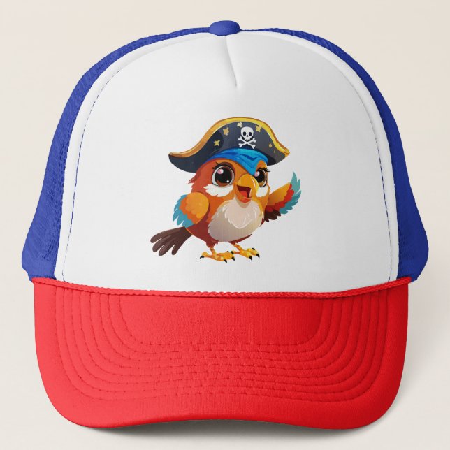 Boné Papagaio pirata de desenho animado fofo (Frente)