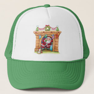 Boné Papai Noel Alegre Desenhado Animado Descendo a Cha