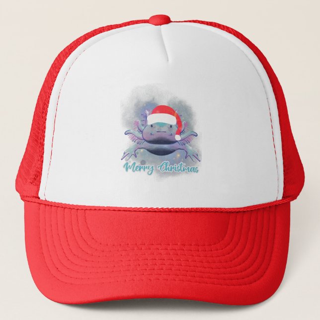 Boné Papai Noel Axolotl - Design de Natal Espacial (Frente)