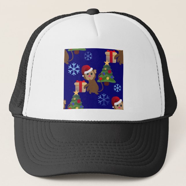 Boné papai noel de natal, macaco emoji (Frente)