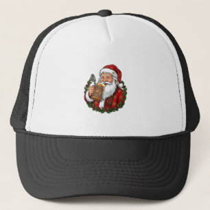 Boné Papai Noel de Natal segurando copo de cerveja