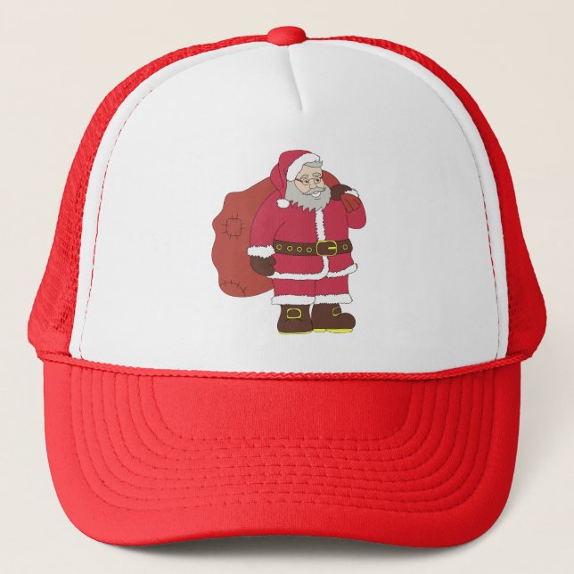 Boné Papai Noel em vermelho com saco de presentes e ócu (Frente)