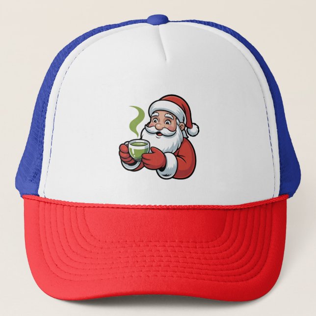 Boné Papai Noel segurando uma bebida de Matcha Natal  (Frente)