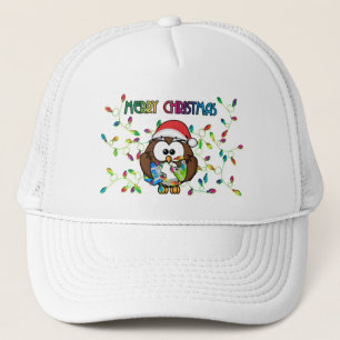 Boné Papais noeis coruja e luzes de Natal