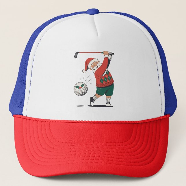 Boné Papais noeis Jogando Golfe Jogador de Natal Golfe (Frente)