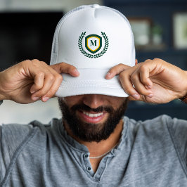 Boné Paragem do logotipo Monograma Verde e Dourado