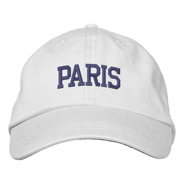 Boné PARIS Bordado Azul Escuro em Branco (Frente)