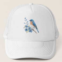 Boné Pássaro azul com flores azuis