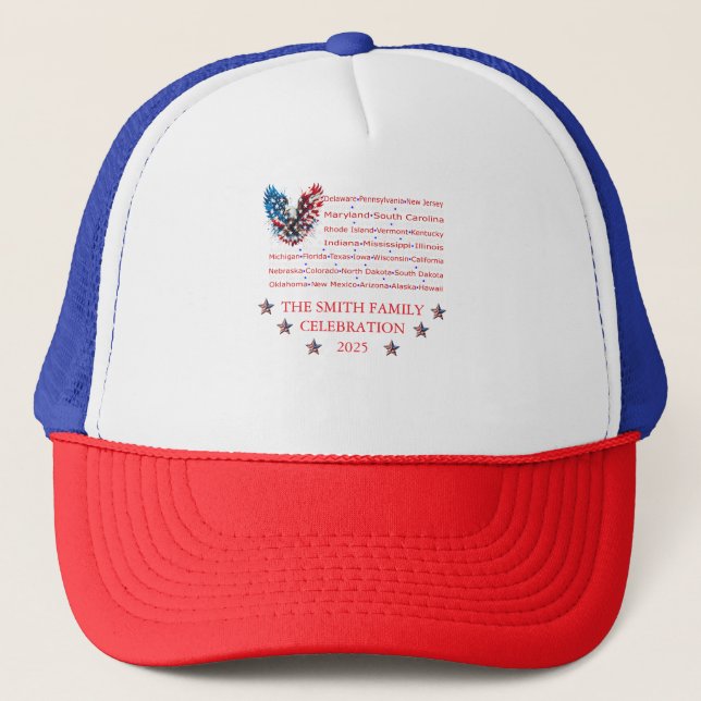 Boné Patriotic Family Hat – Custom Eagle & State Names (Frente)
