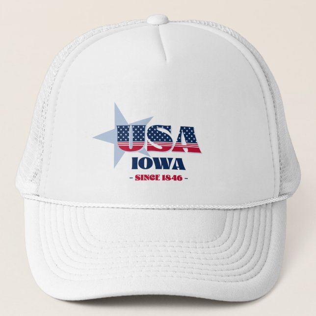 Boné Patriotic Iowa Typografia Trucker Hat (Frente)