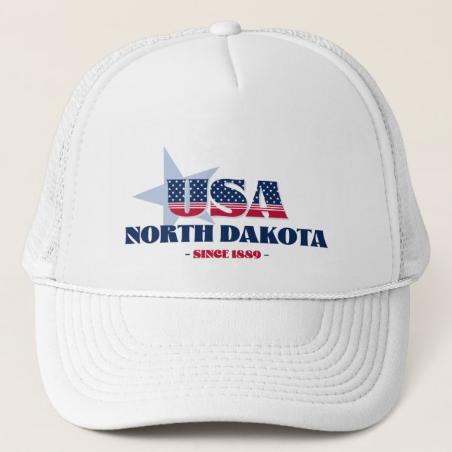 Boné Patriotic North Dakota Typografia Trucker Hat (Frente)